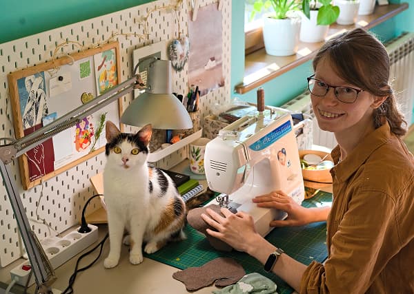 image of me, cat and sewing machine